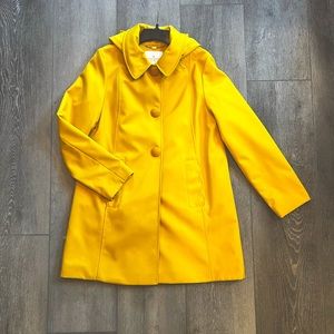 KATE SPADE yellow hooded coat with pockets, lined, size M. Worn 1x, like new!